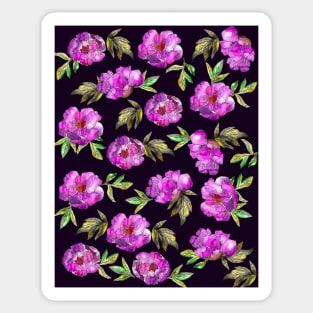 Peonies Flowers Watercolor Ink Cute dark purple Sticker